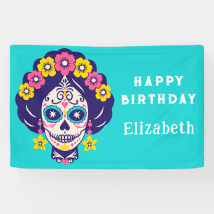 Personalisierter blühender Zucker Skull Geburtstag Banner