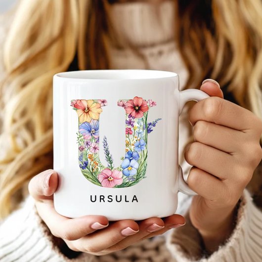 Personalisierter Blumen-Buchstaben-Becher Geburtst Kaffeetasse