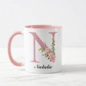 Personalisierter Blumen-Monogramm-Becher mit rosa Tasse (Links)