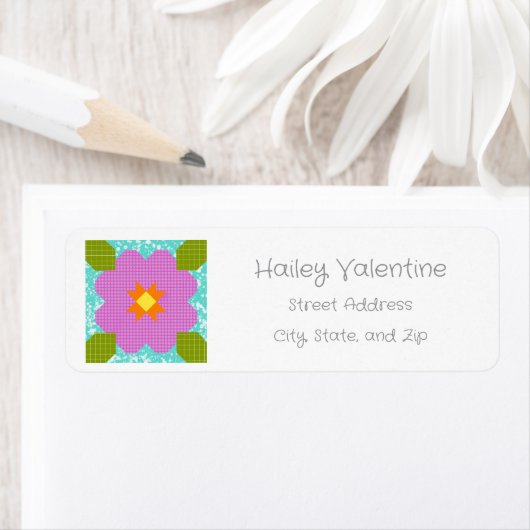 Personalisierter Blumen-Quiltblock-Rücksendeadress (Insitu)