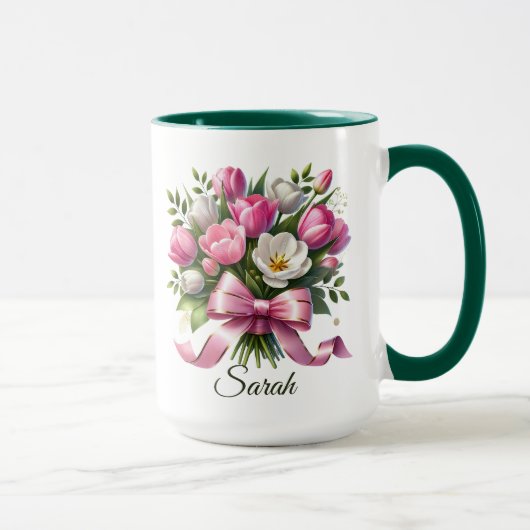 Personalisierter Blumen-Tulpen-Name-Mug Tasse (Rechts)