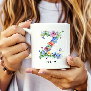 Personalisierter Blumenalphabet-Becher als Dankesc Kaffeetasse