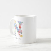 Personalisierter Blumenalphabet-Tasse-Geschenk für Kaffeetasse (Vorderseite Links)