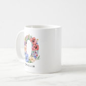 Personalisierter Blumenalphabet-Tasse-Geschenk für Kaffeetasse (Vorderseite Links)