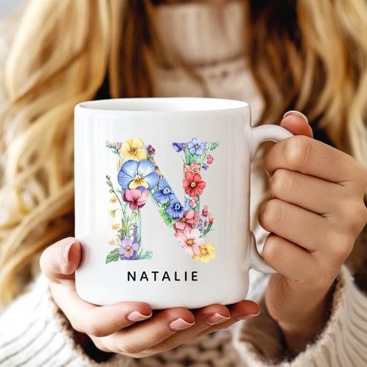 Personalisierter Blumenalphabet-Tasse-Geschenk für Kaffeetasse