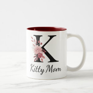 Personalisierter Blumenbecher – Buchstabe K mit Na Zweifarbige Tasse