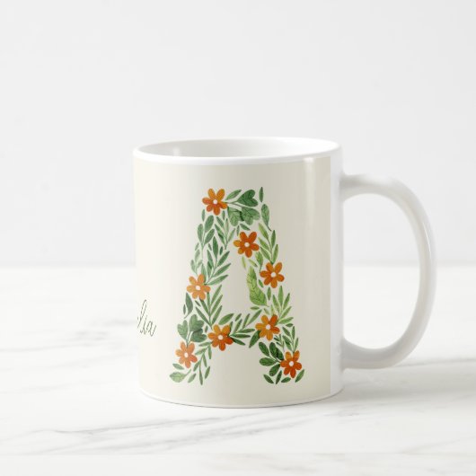 Personalisierter Blumenbrief A mit orangen Blume Kaffeetasse (Rechts)