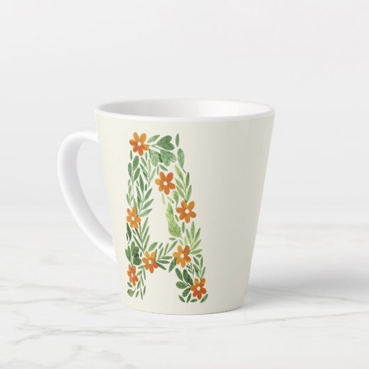 Personalisierter Blumenbrief A mit orangen Blume Milchtasse (Linke Ecke)