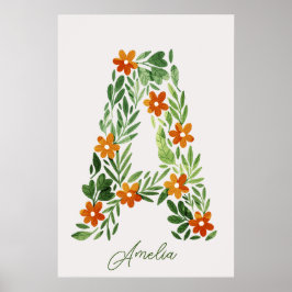 Personalisierter Blumenbrief A mit orangen Blume Poster