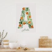 Personalisierter Blumenbrief A mit orangen Blume Poster (Küche)