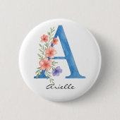 Personalisierter Blumenbrief A monogramm Button (Vorderseite)