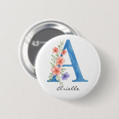 Personalisierter Blumenbrief A monogramm Button (Vorne & Hinten)
