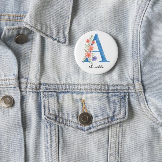 Personalisierter Blumenbrief A monogramm Button (Beispiel)