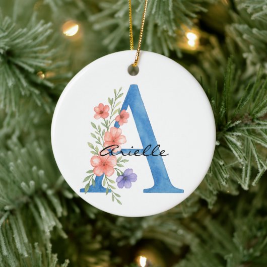 Personalisierter Blumenbrief A monogramm Keramik Ornament (Baum)