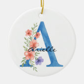 Personalisierter Blumenbrief A monogramm Keramik Ornament (Vorne)