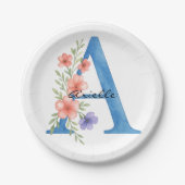 Personalisierter Blumenbrief A monogramm Pappteller (Vorderseite)