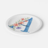 Personalisierter Blumenbrief A monogramm Pappteller (Schrägansicht)