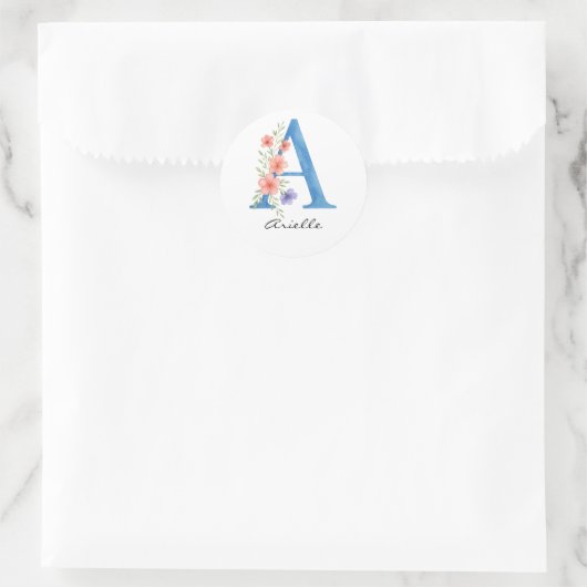 Personalisierter Blumenbrief A monogramm Runder Aufkleber (Tasche)