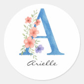 Personalisierter Blumenbrief A monogramm Runder Aufkleber (Vorderseite)