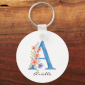 Personalisierter Blumenbrief A monogramm Schlüsselanhänger (Vorderseite)