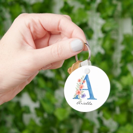 Personalisierter Blumenbrief A monogramm Schlüsselanhänger (Hand)