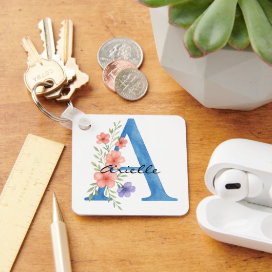 Personalisierter Blumenbrief A monogramm Schlüsselanhänger (Schreibtisch)