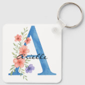 Personalisierter Blumenbrief A monogramm Schlüsselanhänger (Rückseite)