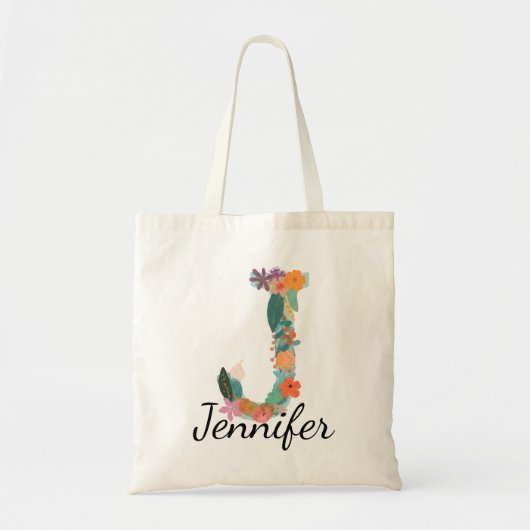 Personalisierter Blumenbuchstabe J Monogramm Botan Tragetasche (Vorne)