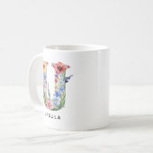 Personalisierter Blumenbuchstaben-Mug zum Geburtst Kaffeetasse (Vorderseite Links)