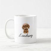 Personalisierter Blumendackel-Welpen-Name Kaffeetasse (Links)