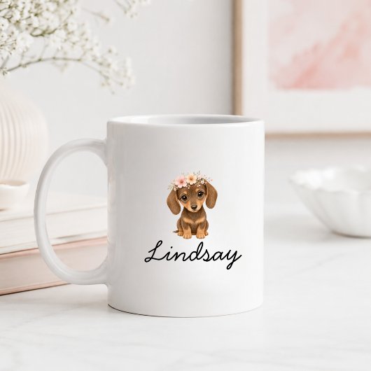 Personalisierter Blumendackel-Welpen-Name Kaffeetasse
