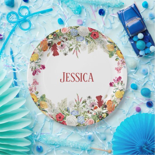 Personalisierter Blumengarten Farbige Blume Pappteller (Party)