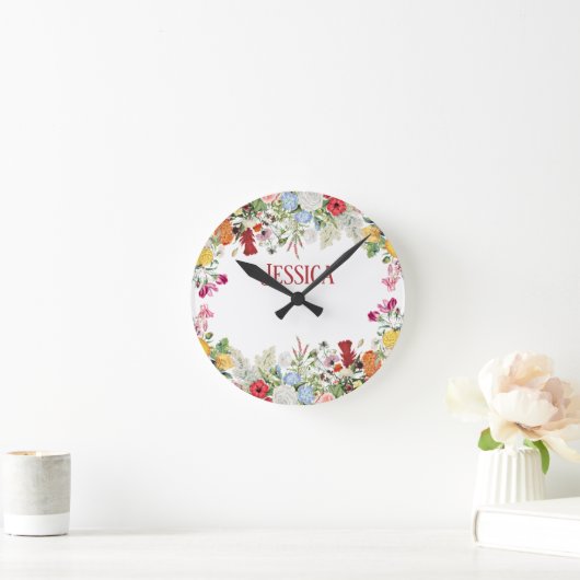 Personalisierter Blumengarten Farbige Blume Runde Wanduhr (Zuhause)