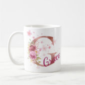 Personalisierter Blumeninitial-Becher – Buchstabe  Kaffeetasse (Links)