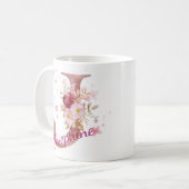 Personalisierter Blumeninitial-Becher – Buchstabe Kaffeetasse (Vorderseite Links)