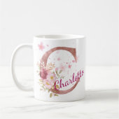 Personalisierter Blumeninitial-Becher – Buchstabe  Kaffeetasse (Links)