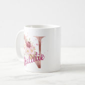 Personalisierter Blumeninitial-Becher – Buchstabe  Kaffeetasse (Vorderseite Links)