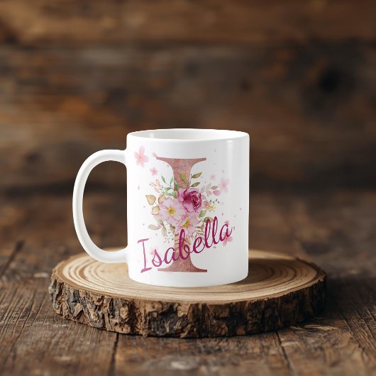 Personalisierter Blumeninitial-Becher – Buchstabe  Kaffeetasse