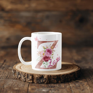Personalisierter Blumeninitial-Becher – Buchstabe Kaffeetasse