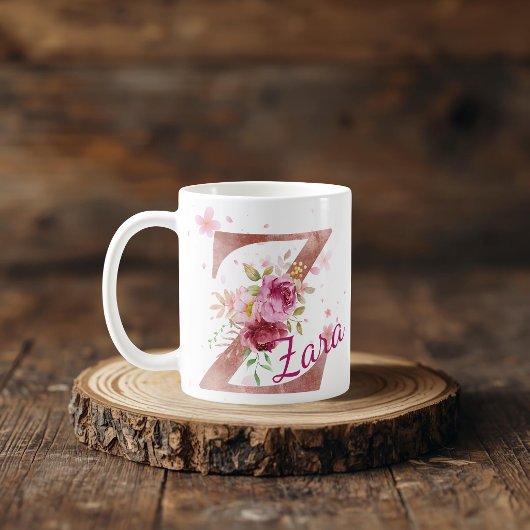 Personalisierter Blumeninitial-Becher – Buchstabe  Kaffeetasse