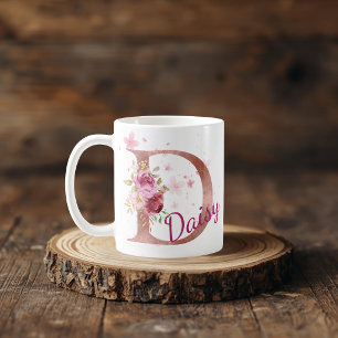 Personalisierter Blumeninitial-Becher – Buchstabe  Kaffeetasse
