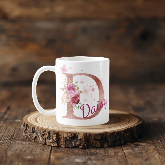Personalisierter Blumeninitial-Becher – Buchstabe  Kaffeetasse
