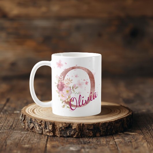Personalisierter Blumeninitial-Becher – Buchstabe  Kaffeetasse