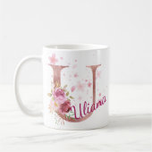 Personalisierter Blumeninitial-Becher – Buchstabe Kaffeetasse (Links)