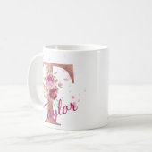 Personalisierter Blumeninitial-Becher – Buchstabe  Kaffeetasse (Vorderseite Links)