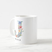 Personalisierter Blumeninitial-Kaffeebecher zum Ge Kaffeetasse (Vorderseite Links)