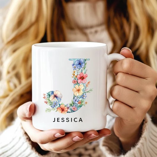 Personalisierter Blumeninitial-Kaffeebecher zum Ge Kaffeetasse