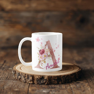 Personalisierter Blumeninitialen-Becher - Buchstab Kaffeetasse