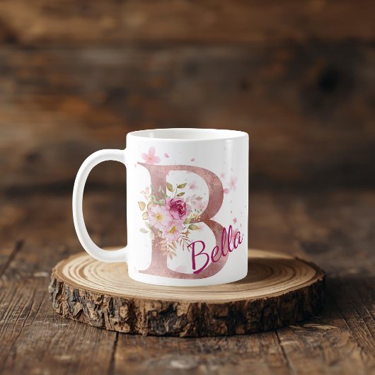 Personalisierter Blumeninitialen-Becher – Buchstab Kaffeetasse