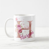 Personalisierter Blumeninitialen-Becher – Buchstab Kaffeetasse (Links)